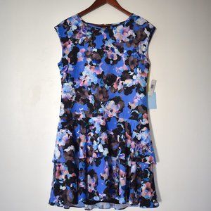 NWT! CeCe by Cynthia Steffe sleeveless floral dress with layered ruffles